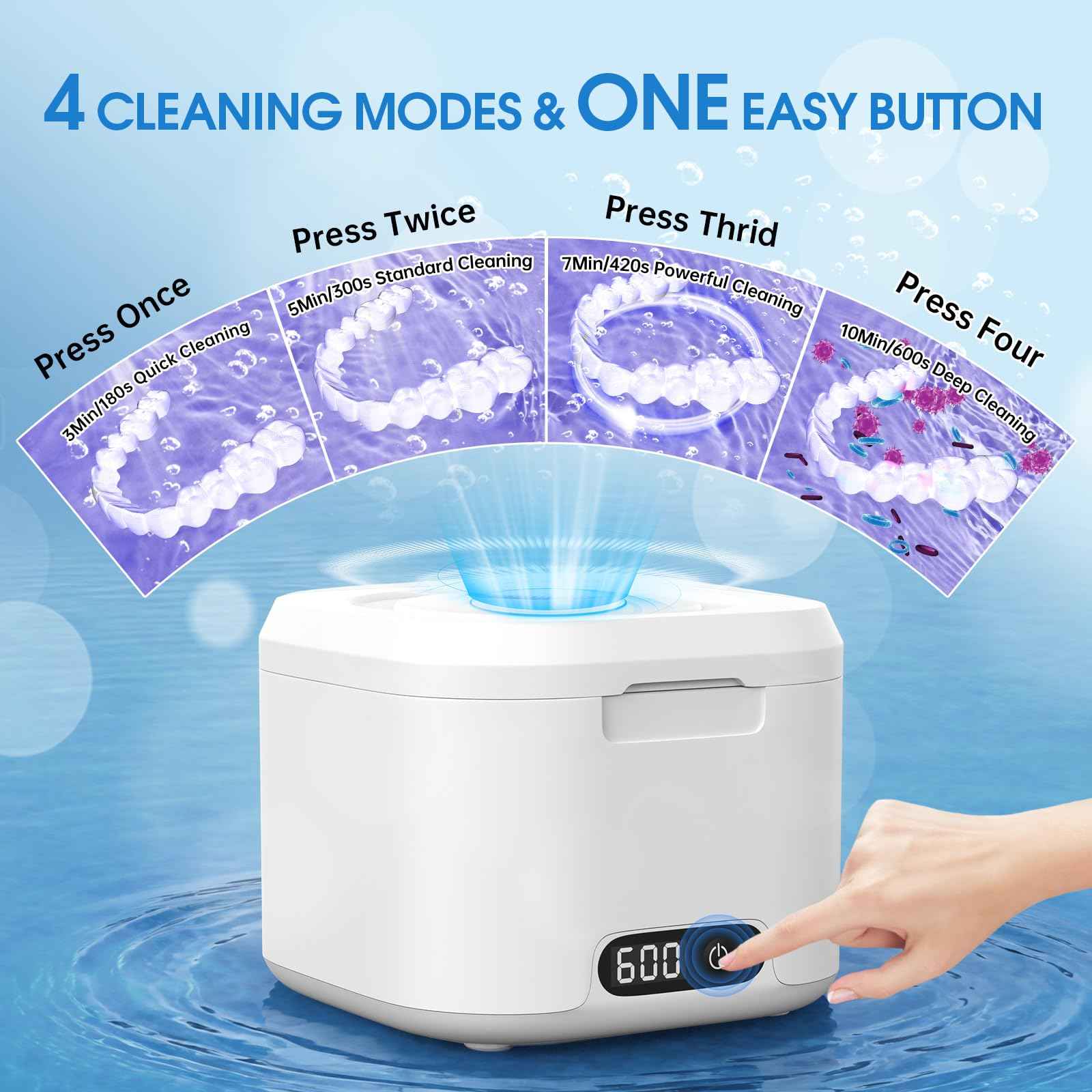 Ultrasonic Retainer Cleaner with UV Light, 49kHz Dental Ultrasonic Cleaner Machine with Digital Timer,Stainless Steel Tank for Retainers, Aligners, Dentures, Night Guards & Jewelry-White