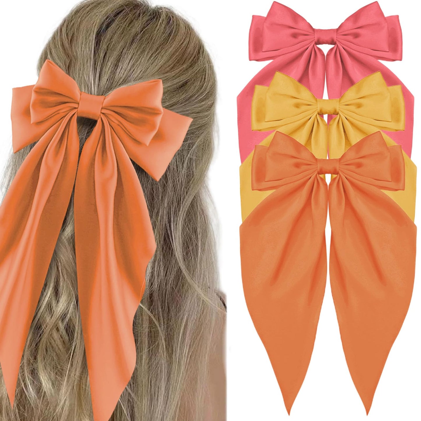 Canitor Hair Bows for Women Silky Satin Hair Ribbon with Hair Barrettes Clip Large Coquette Bows Preppy Teen Girl Gifts Trendy Stuff Cute Hair Accessories for the Thanksgiving Day