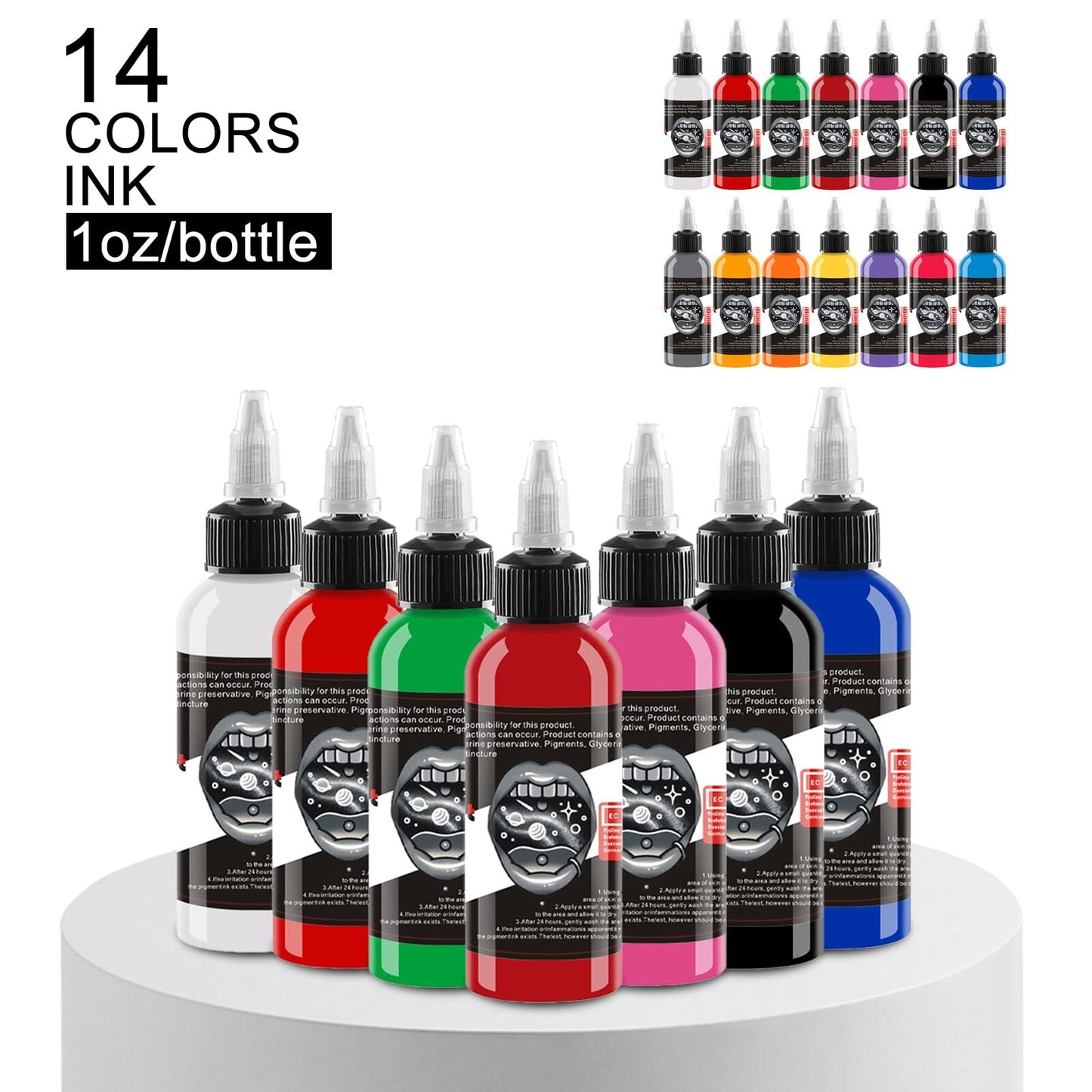 Tattoo Ink Set - Tattoo Pigment Set 14 Colors Permanent Tattoo Ink 30ml/ Bottle Professional Tattoo Supplies Used for 3D Makeup Beauty Skin Body Care