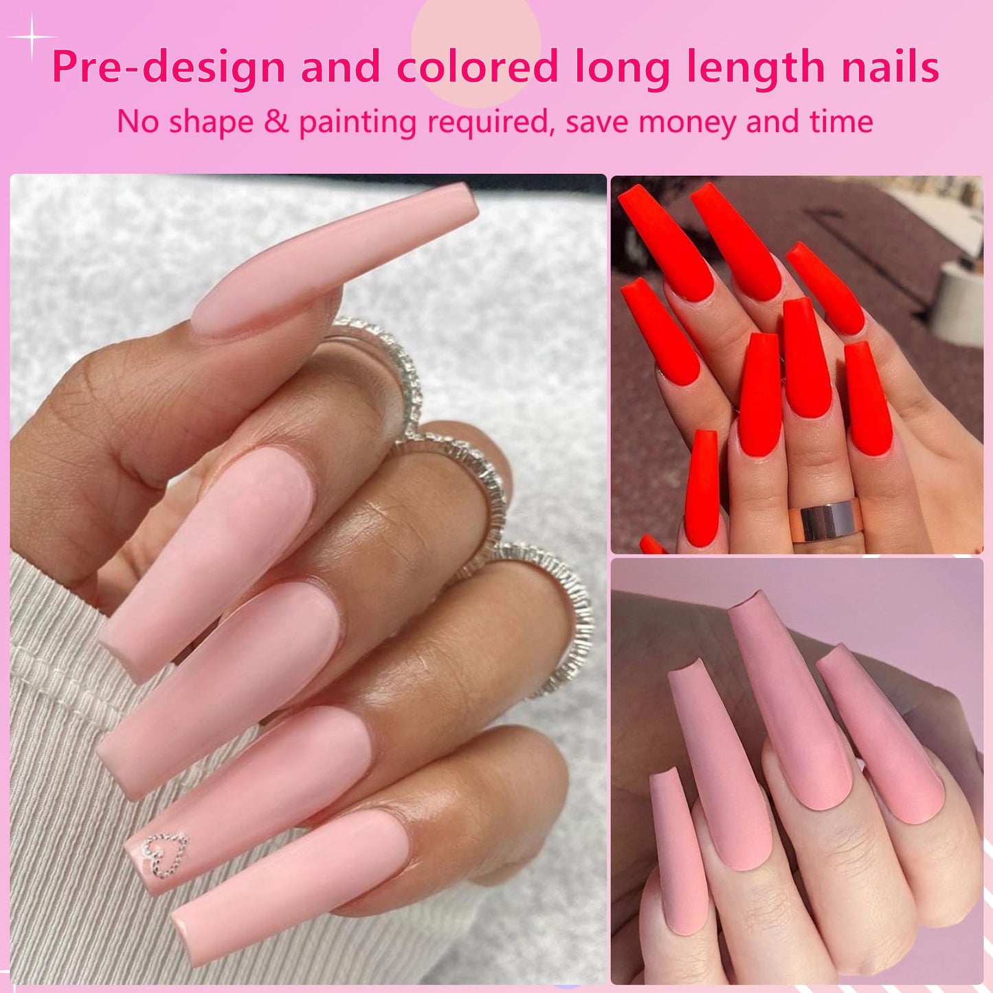 AddFavor 400pcs Long Press on Nails Coffin Matte Fake Nails Full Cover Ballerina Medium Length Acrylic Artificial False Nail Tips 20 Solid Colored Coffin Nails for Women DIY Nail