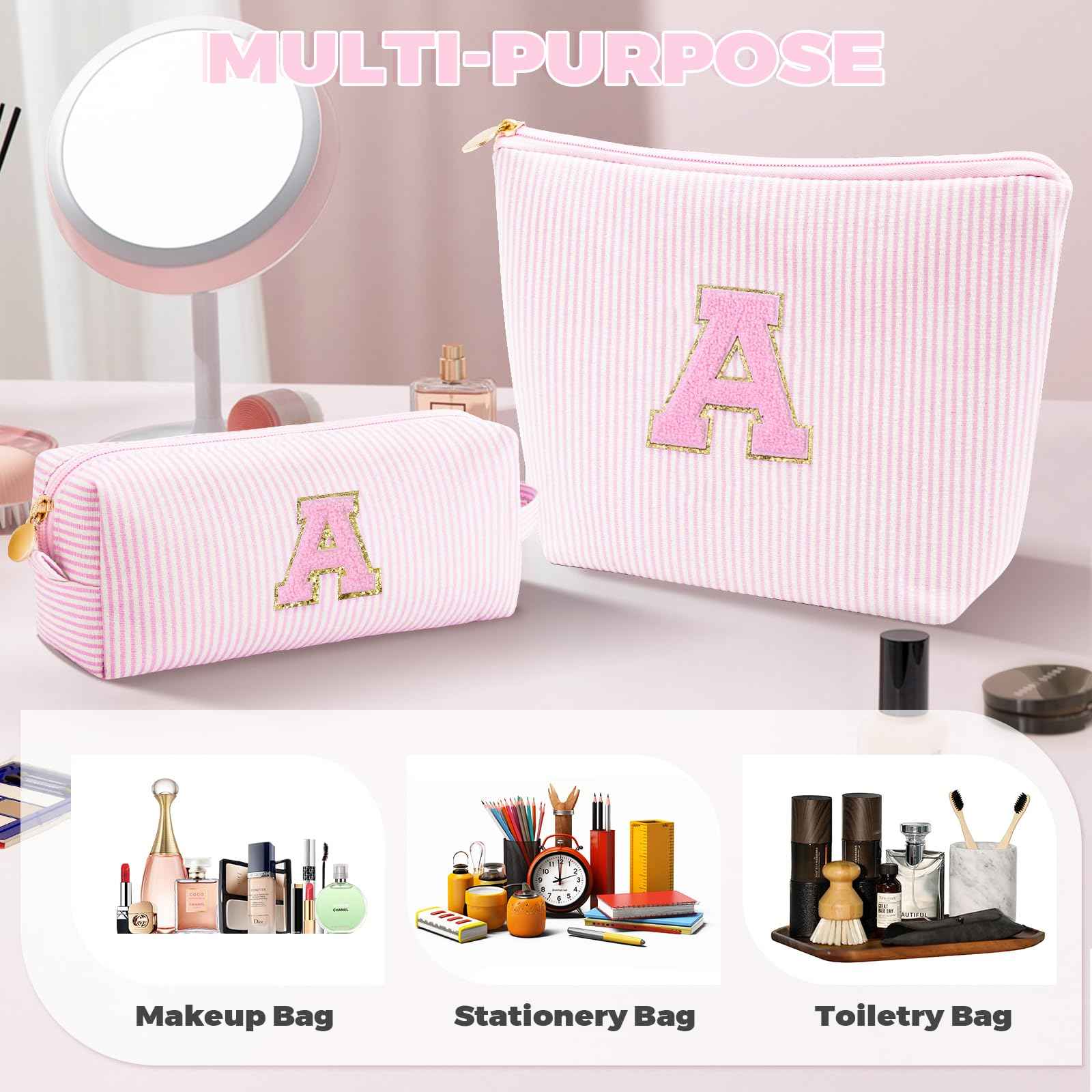 Btffitting Birthday Christmas Gifts for 10 11 12 13 14 15 16 17 18 Years Old Girl,Stocking Stuffers Makeup Bag Cosmetic Bag Set,Teen Girls Teacher Gift Trendy Stuff Toiletry Bag for Women - Pink,A