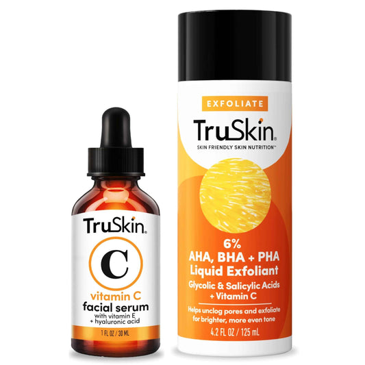 TruSkin Vitamin C Serum & Liquid Exfoliant Duo – Vitamin C Face Serum 1oz & AHA, BHA, PHA Liquid Exfoliant 4.2oz for Brighter, Smoother Skin