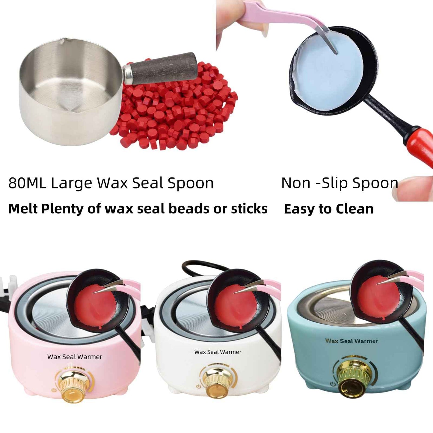 Wax Seal Warmer Electric, Blue Sealing Wax Warmer Furnace Kit Includes 1Pcs 80ml Large Spoon and 1Pcs Non-Slip Spoon Sealings Stamp Melting Warmer Great Tool for Melt Waxs Seals Sticks Beads (Blue)