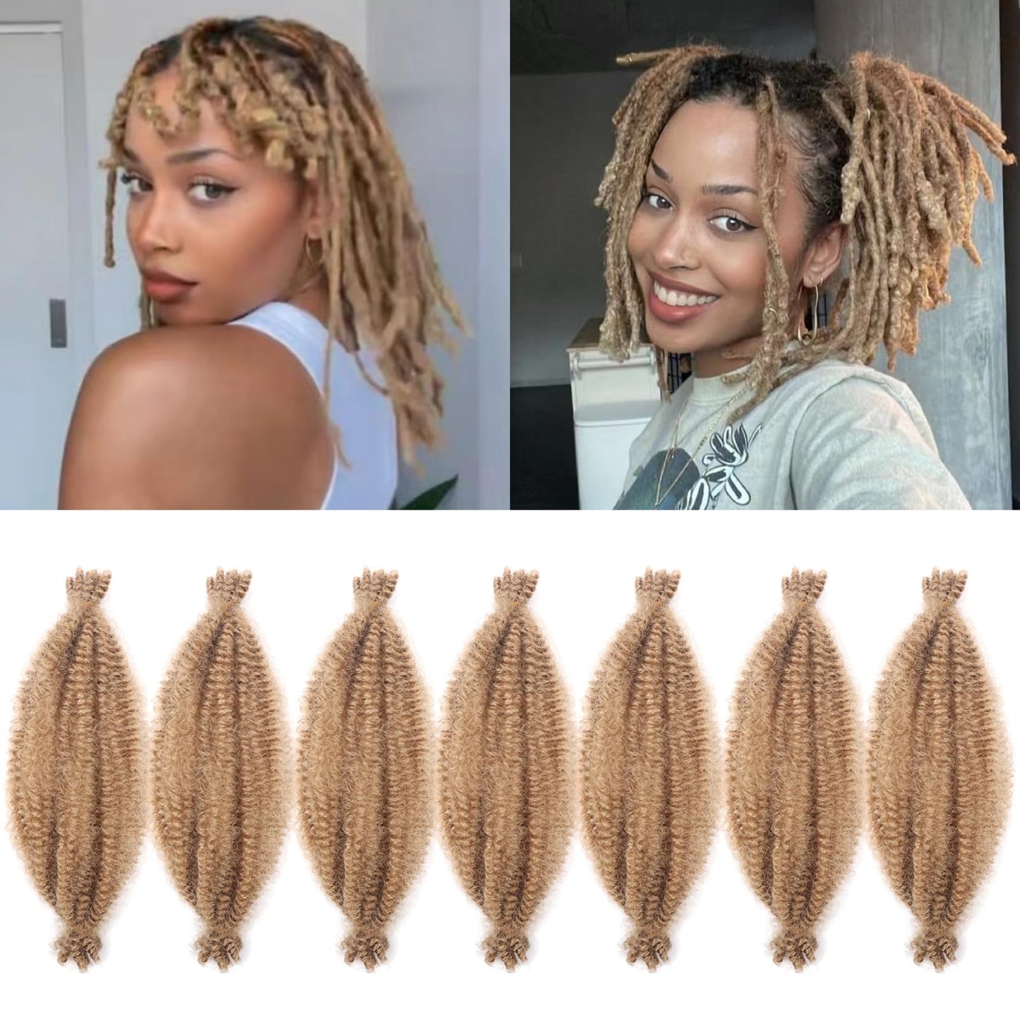 Springy Afro Twist Hair 8 Inch 7 Packs Marley Hair Pre fluffed Spring Twist Hair for Distressed Soft Locs Pre separated Crochet Braiding for Black Women(8inch, 27-7)