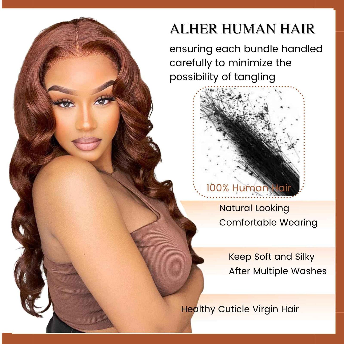 ALHER 33 Reddish Brown Body Wave 4x4 Lace Closure, 12A Copper Brown Colored 4X4 HD Lace Closure Free Part Pre Plucked with Baby Hair, 100% Virgin Remy Human Hair for Black Women 150% Density 10 Inch