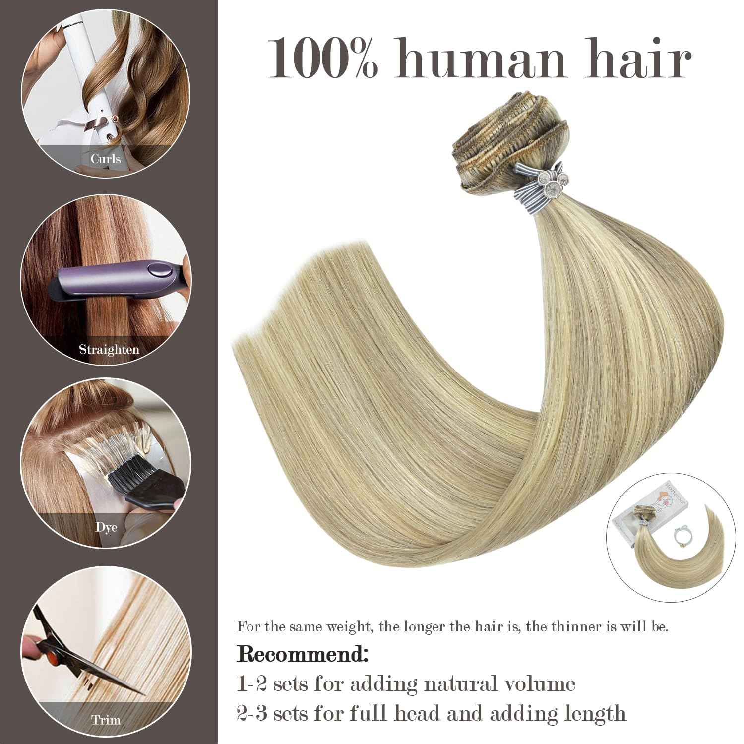 Honsoo Blonde Hair Extensions Clip In Balayage Hair Extensions Real Human Hair Mixed Bleach Blonde 15inch 70g 7pcs Straight Silky Blonde For Women Natural Hair
