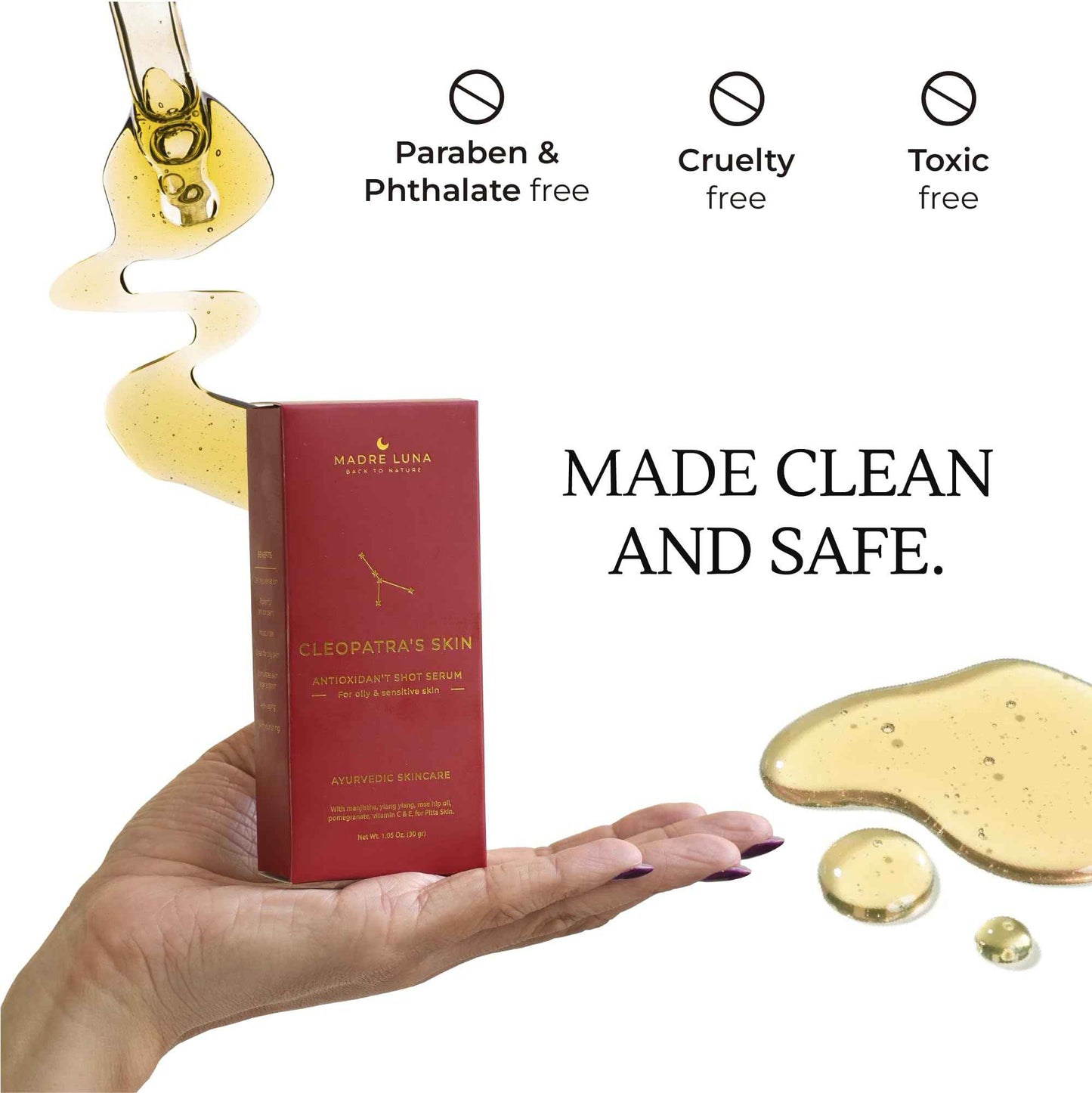 CLEOPATRA'S SKIN Moisturizing Serum – Ayurvedic Face Oil for Oily & Sensitive Skin – Antioxidant, Anti-Aging & Hydrating with Pomegranate & Manjistha, Non-Greasy & Collagen-Boosting Glow Oil