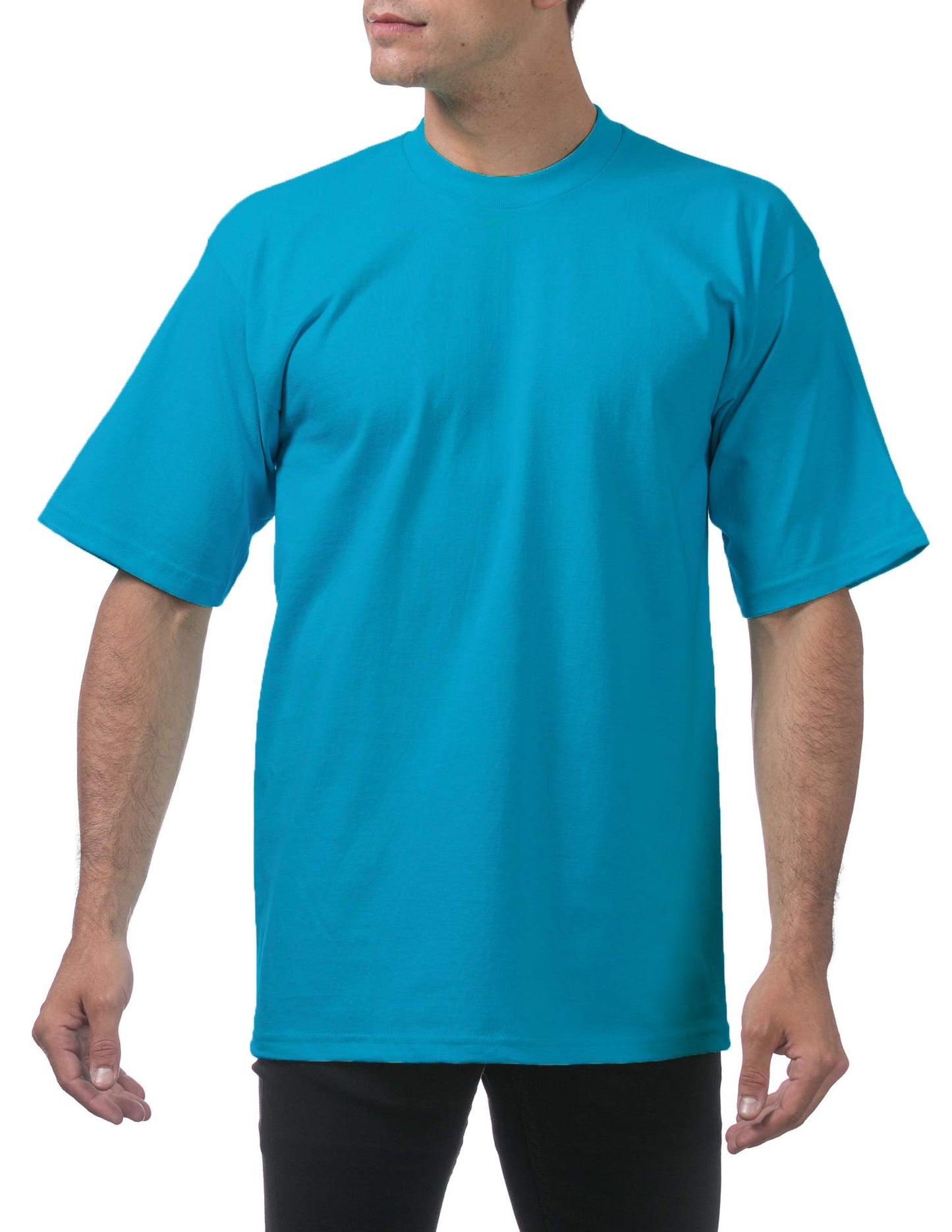 Pro Club Men's Heavyweight Cotton Short Sleeve Crew Neck T-Shirt, Turquoise, Small