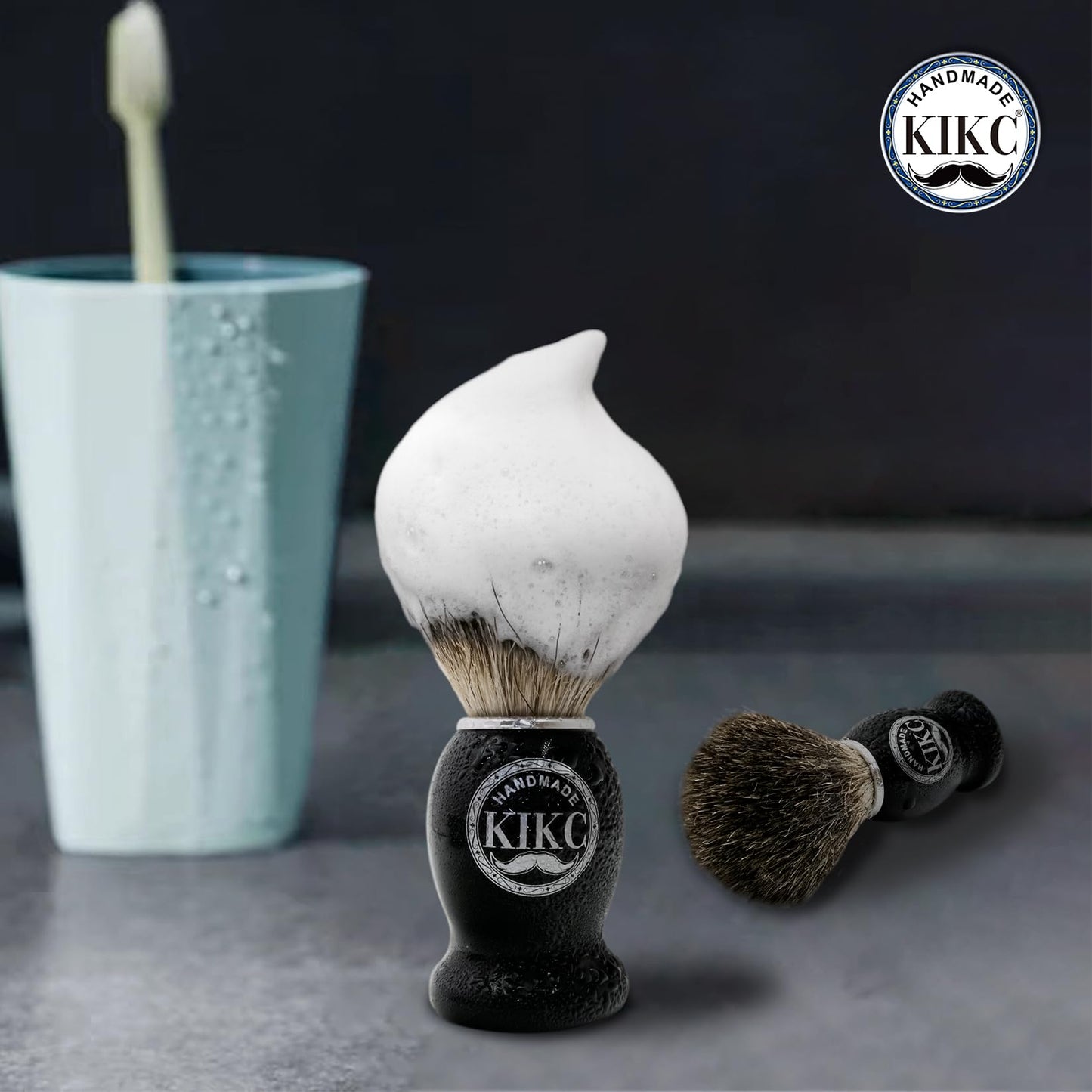 KIKC Hand Crafted Pure Badger Shaving Brush for Wet Shave, Soft Bristle, Wood Handle Black Color, Best Gift for Bearded Man