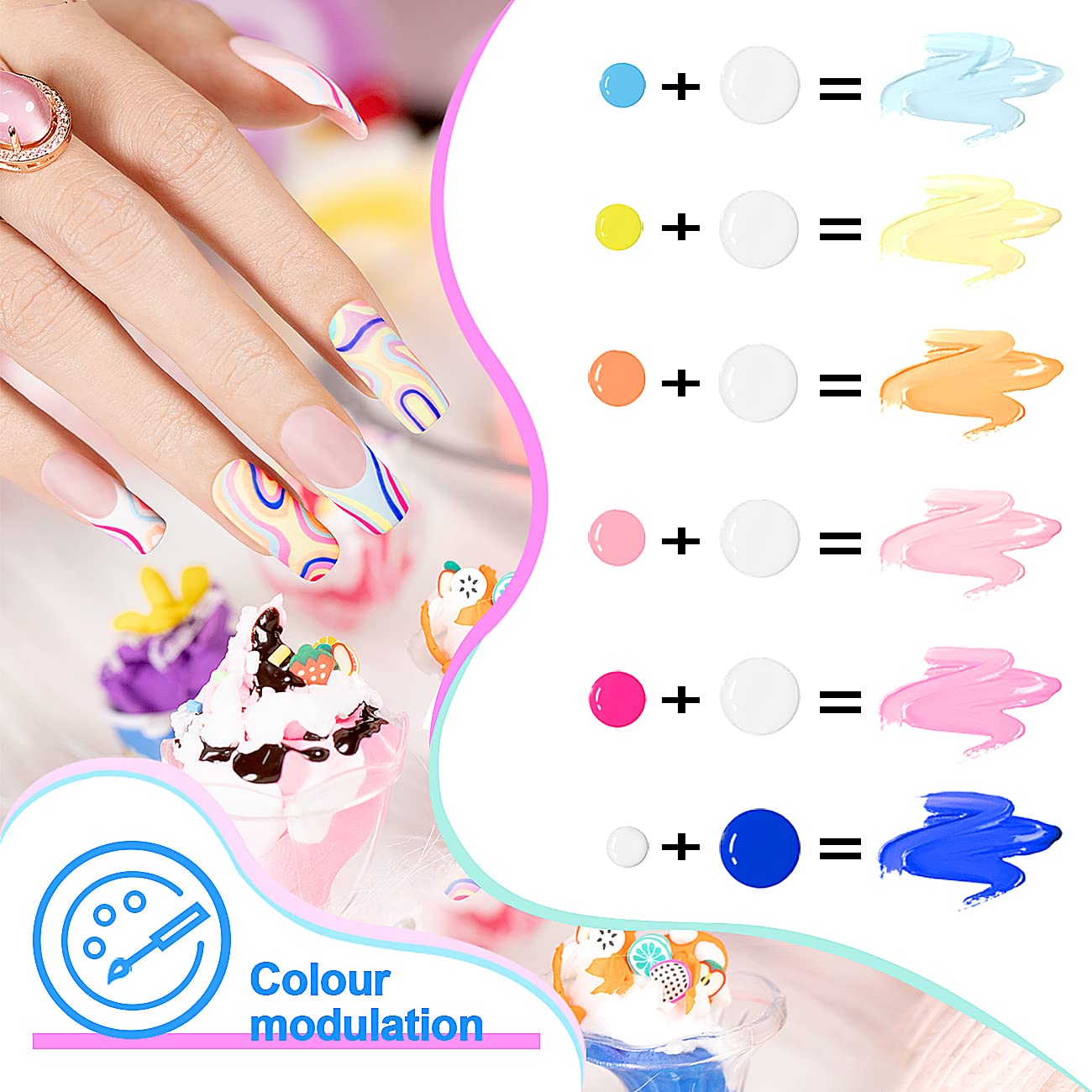 RARJSM Gel Liner Nail Art Polish Set,12 Colors Candy Pastel Painting Gel Spring Summer Line Art Gel Built in Thin Skinny Nail Art Brush Soak Off Curing Needed 5ml for Home Salon Nail Design