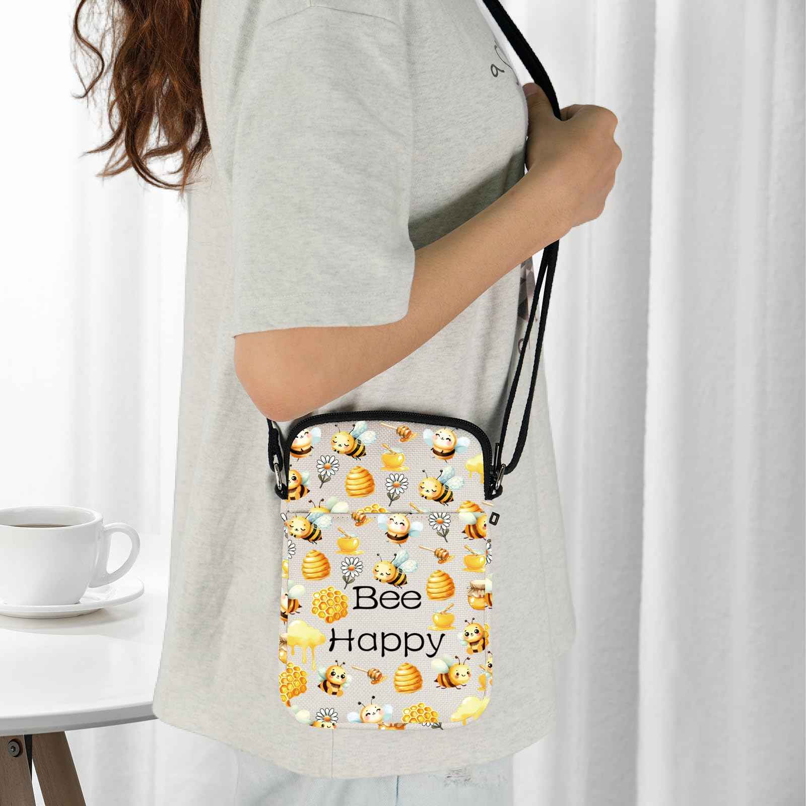 JXGZSO Honey Bee Makeup Bag With Zipper Bee Lover Gifts For Women Bee Cosmetic Bag (Bee Crossbody)