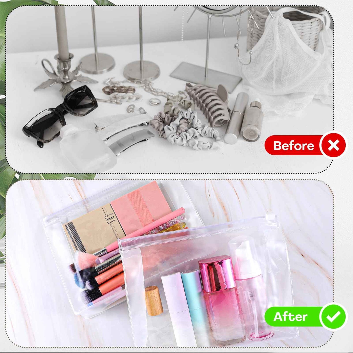 cobee 50 Pcs Clear Makeup Bags Bulk, Mini Cosmetic Organizer for Travel Small Transparent Zipper Pouch PVC Waterproof Pouches 7.9x5.9x2 In for Toiletry