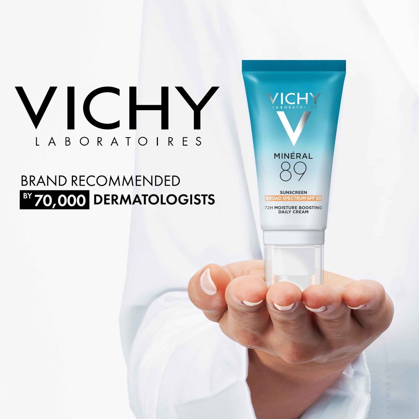 Vichy Minéral 89 Face Sunscreen SPF 30, Hydrating Daily Sunscreen For Face SPF 30, Hyaluronic Acid + Niacinamide + Squalane Oil, No White Cast Sunscreen, Oxybenzone Free, Travel Size Sunscreen