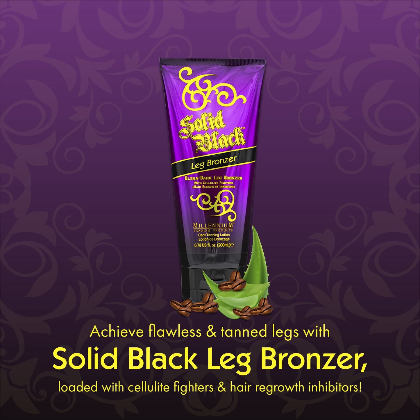 Millennium Tanning Solid Black Leg Bronzer - Tanning Lotion w/Cellulite Fighters, 6.78 Ounces