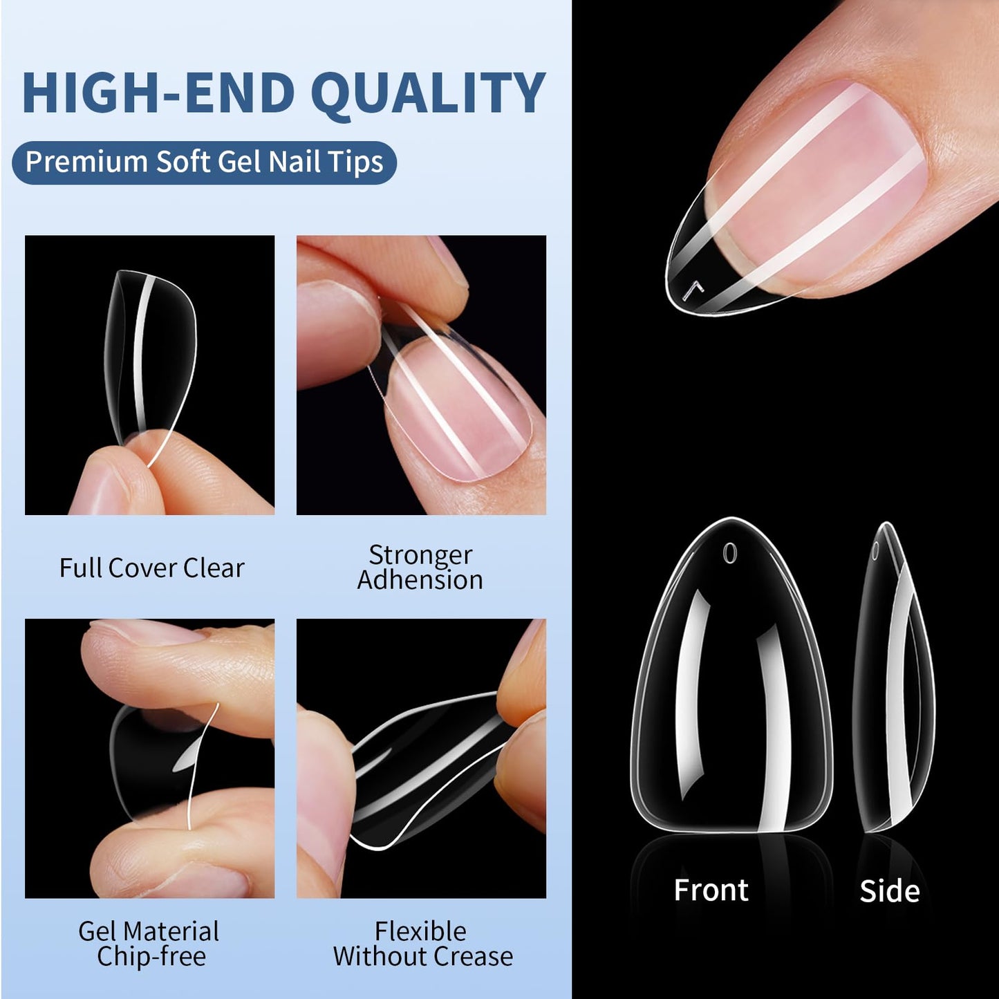 Cycullinyt 600PCS Medium Almond Nail Tips, Pre-shaped Clear Fake Nails Tips with box - 14 Sizes Full Cover Soft Acrylic False Gel x Tip Press On for Nails Extensions Diy salon at Home