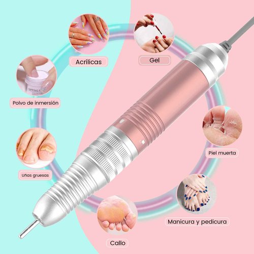 Delanie Corded Electric Nail Drill for Acrylic Nails Gel Nails 35000 RPM, Professional E File Nail Drill Machine, Low Noise, Low Vibration, Low Heat, Rose Gold (Non-Rechargeable)