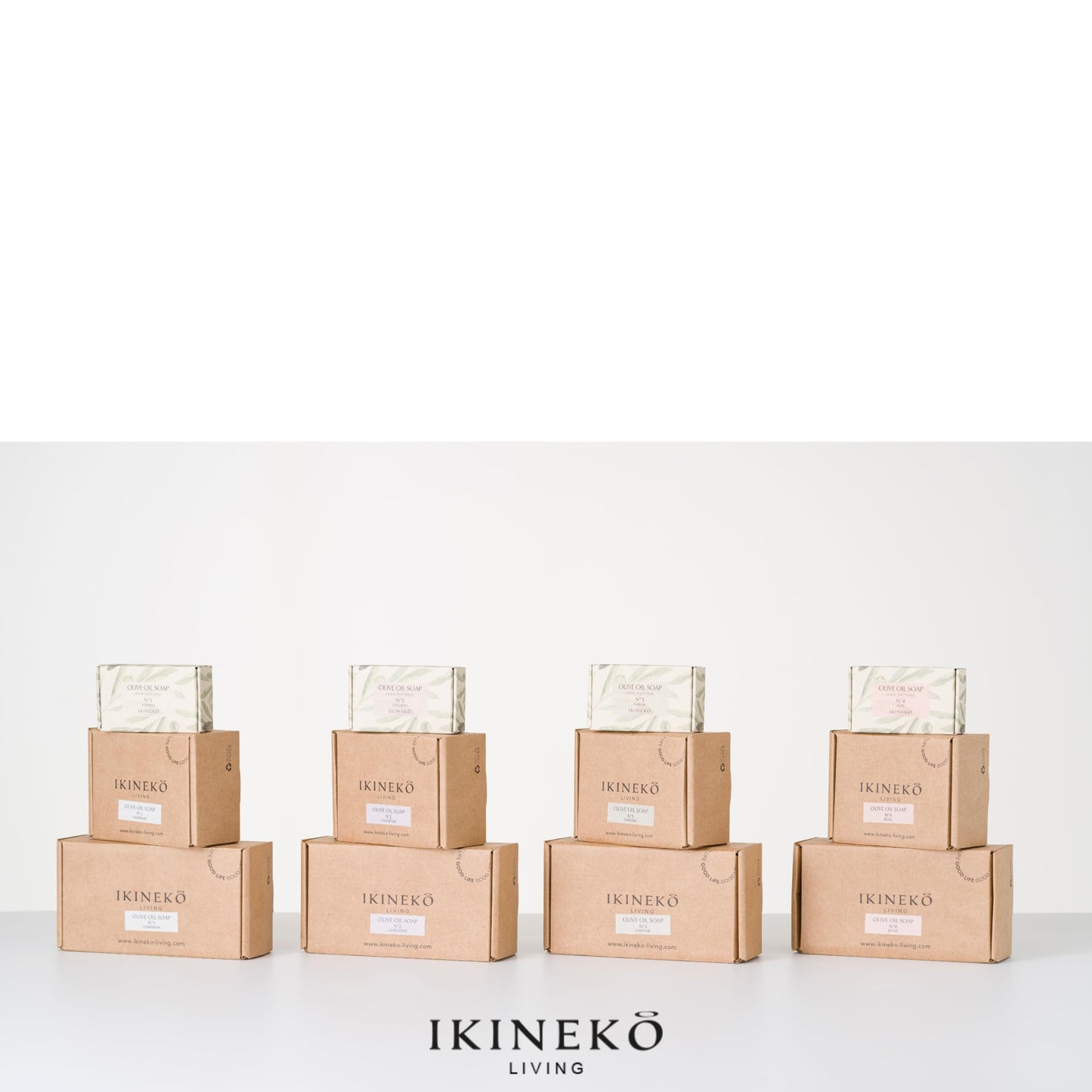 IKINEKO No3 Pure Olive Oil Soap Bar - Pack of 4 - Plant Based Natural Ingredients - For All Skin Types - Handmade - Daphne Scented - 125gr