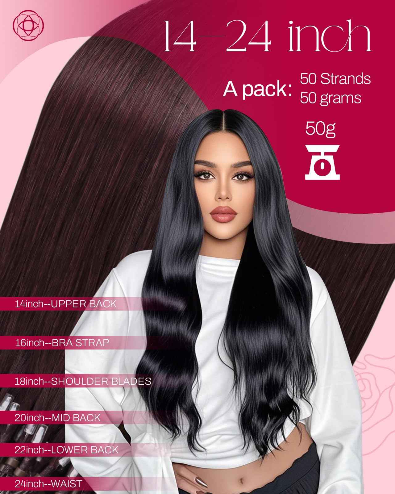 Moresoo Micro Link Hair Extensions Human Hair Dark Burgundy Micro Loop Hair Extensions Human Hair Add Length for Any Occasions 50S/50G 18 Inch