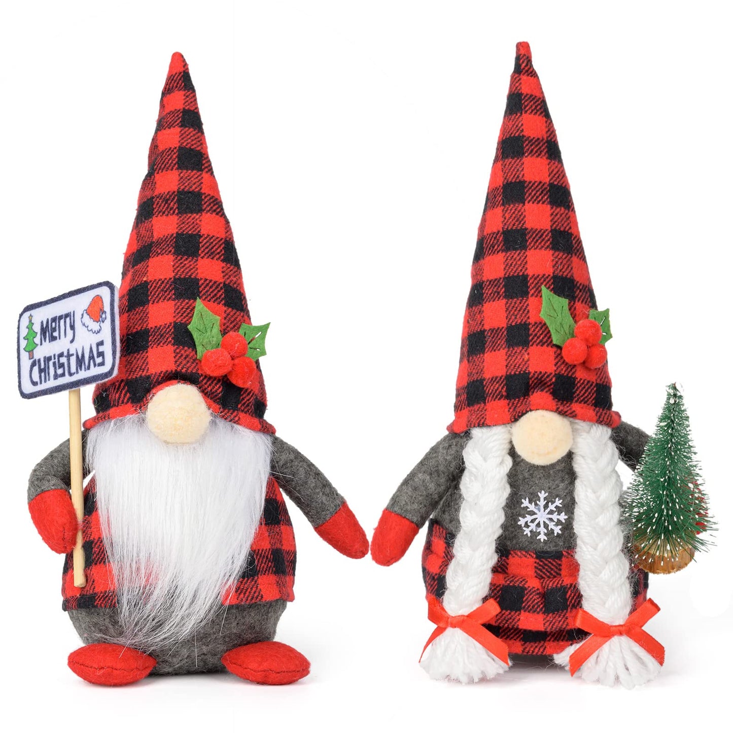 D-FantiX 2Pack Christmas Gnomes Plush with Christmas Sign and Xmas Tree, Handmade Swedish Tomte Santa Scandinavian Figurine Nordic Plush Elf Doll Gnome Christmas Decorations Ornaments Home Decor