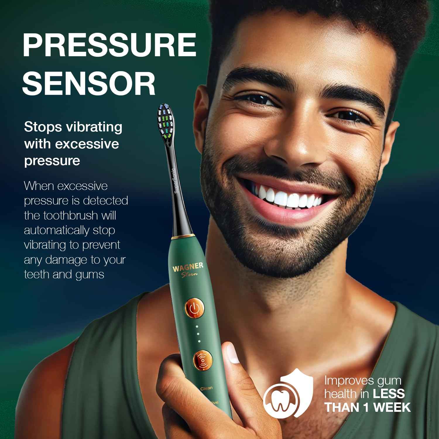 Wagner Stern WT8900 Series Electric Toothbrush – Whitening & Pressure Sensor, 5 Modes, 3 Intensities, 8 Soft Brush Heads, Rechargeable, Travel Case Included