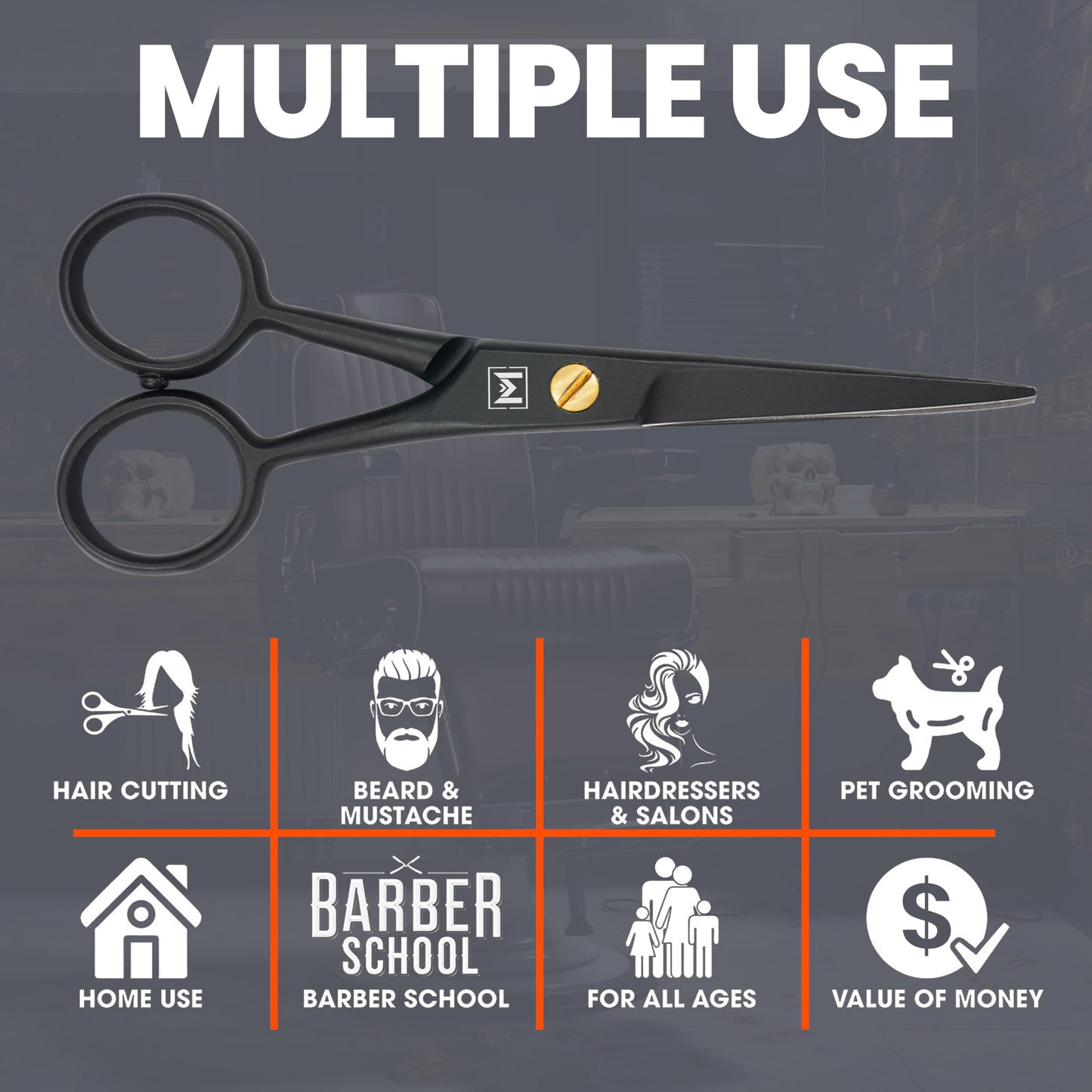 WAJEES Beard Scissors for Men A Complete Set of Grooming Scissors Men, 1 Mustache Comb, & 1 Beard Grooming Comb in a Carrying Pouch Perfect Mustache Scissors, Men’s Facial Hair Scissors