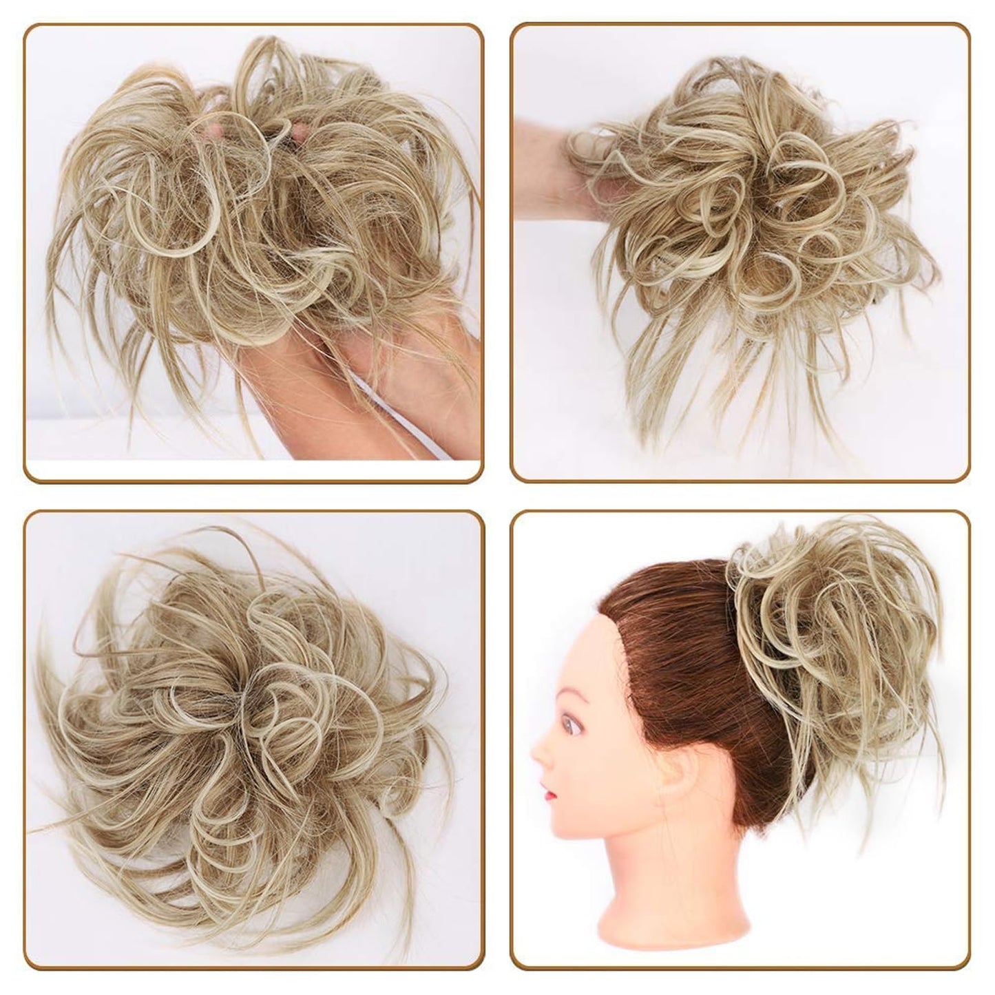 Lativ Messy Hair Bun Tousled Updo Scrunchies Extension With Elastic Rubber Band Accessories Pieces for Women Girls (Messy Bun, Bleach Blonde)