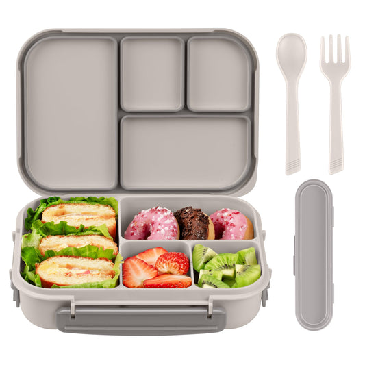 Amathley Lunch Box Kids,Bento Box Adult,Leakproof Lunch Containers for Adults/Kids/Toddler,1200ML-4 Compartments bento Lunch box with Utensil,Microwave & Dishwasher & Freezer Safe (White)