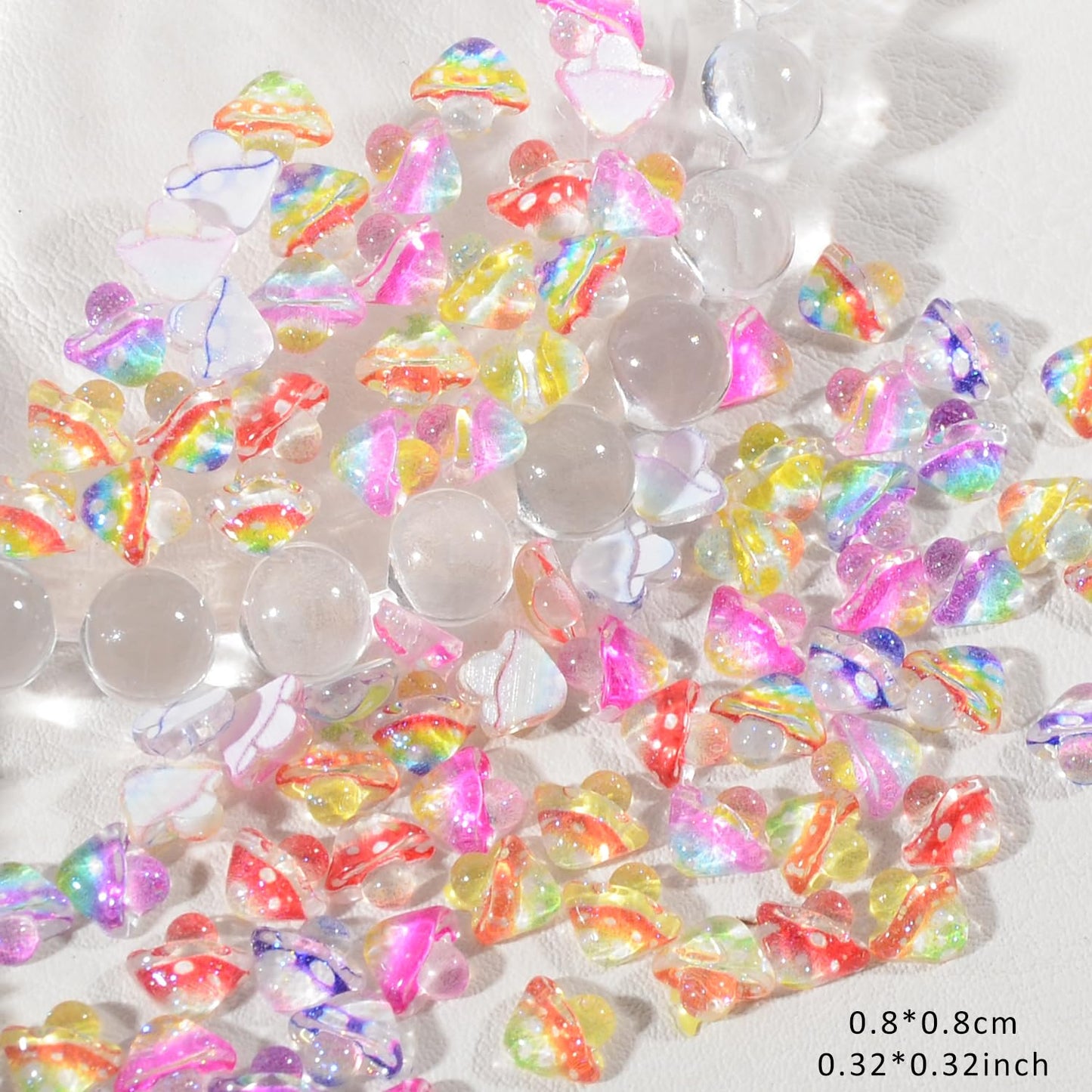 WEILUSI 100pcs Iridescent Mushroom Nail Charms Fairy Cute 3D Resin Mushroom Charms Kawaii Flatback Nail Art Rhinestones Gems for Acrylic Nail DIY Craft Design Manicure