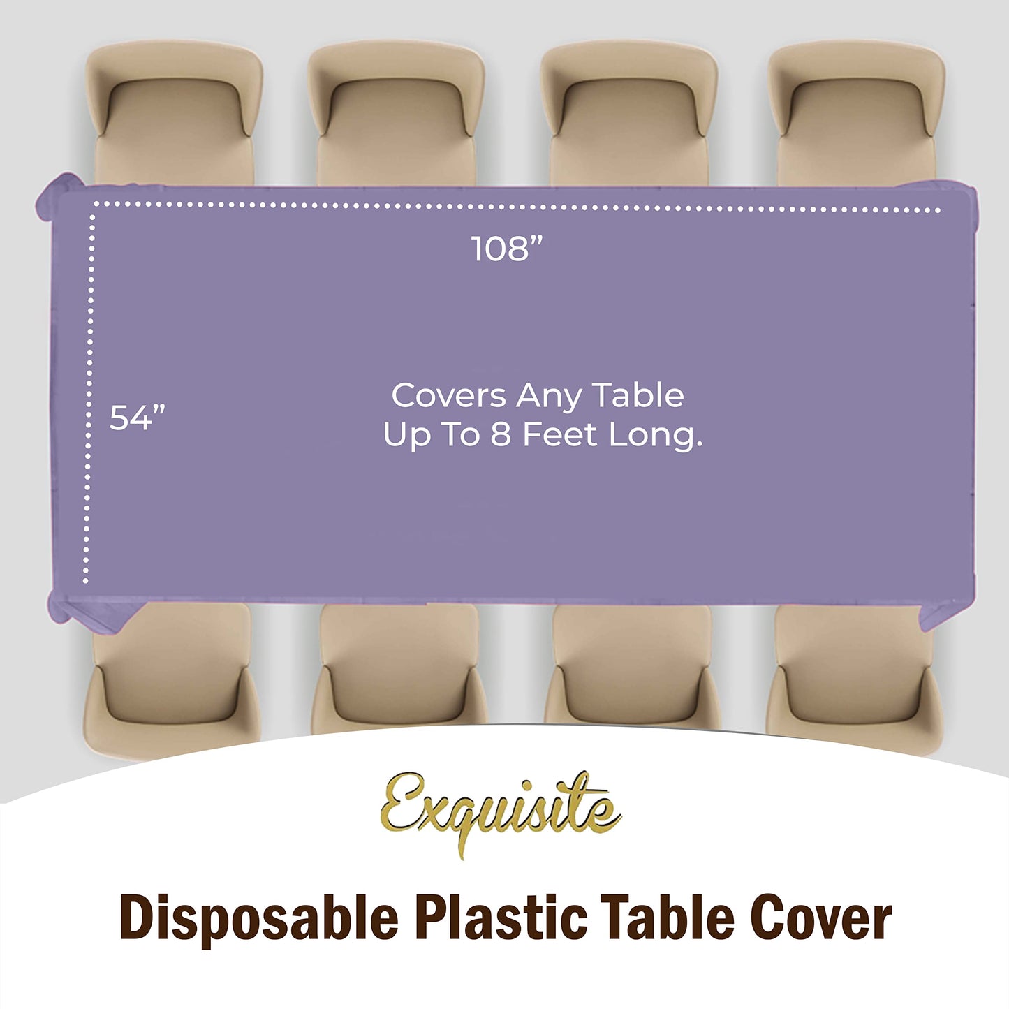 Exquisite 6-Pack Premium Plastic Tablecloth 54in. x 108in. Rectangle Plastic Table Cover - Lavender