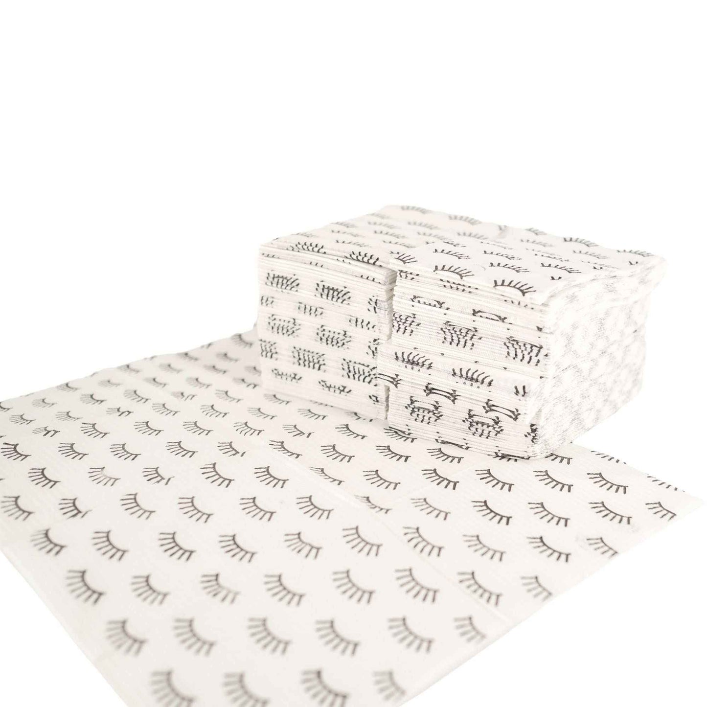 Disposable Lashing Dental Bib | 125 Pack | Size 13x18" inches | Eyelash Extension Supplies | White Bib with Simple Lash Print Design