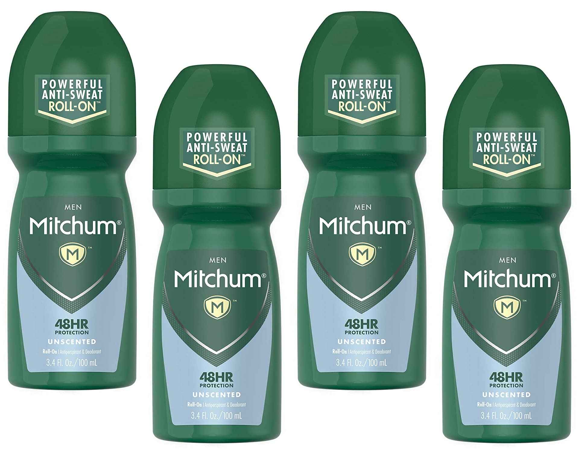 Mitchum Invisible Anti-Perspirant & Deodorant Roll-On, Unscented 3.4 oz (Pack of 4)