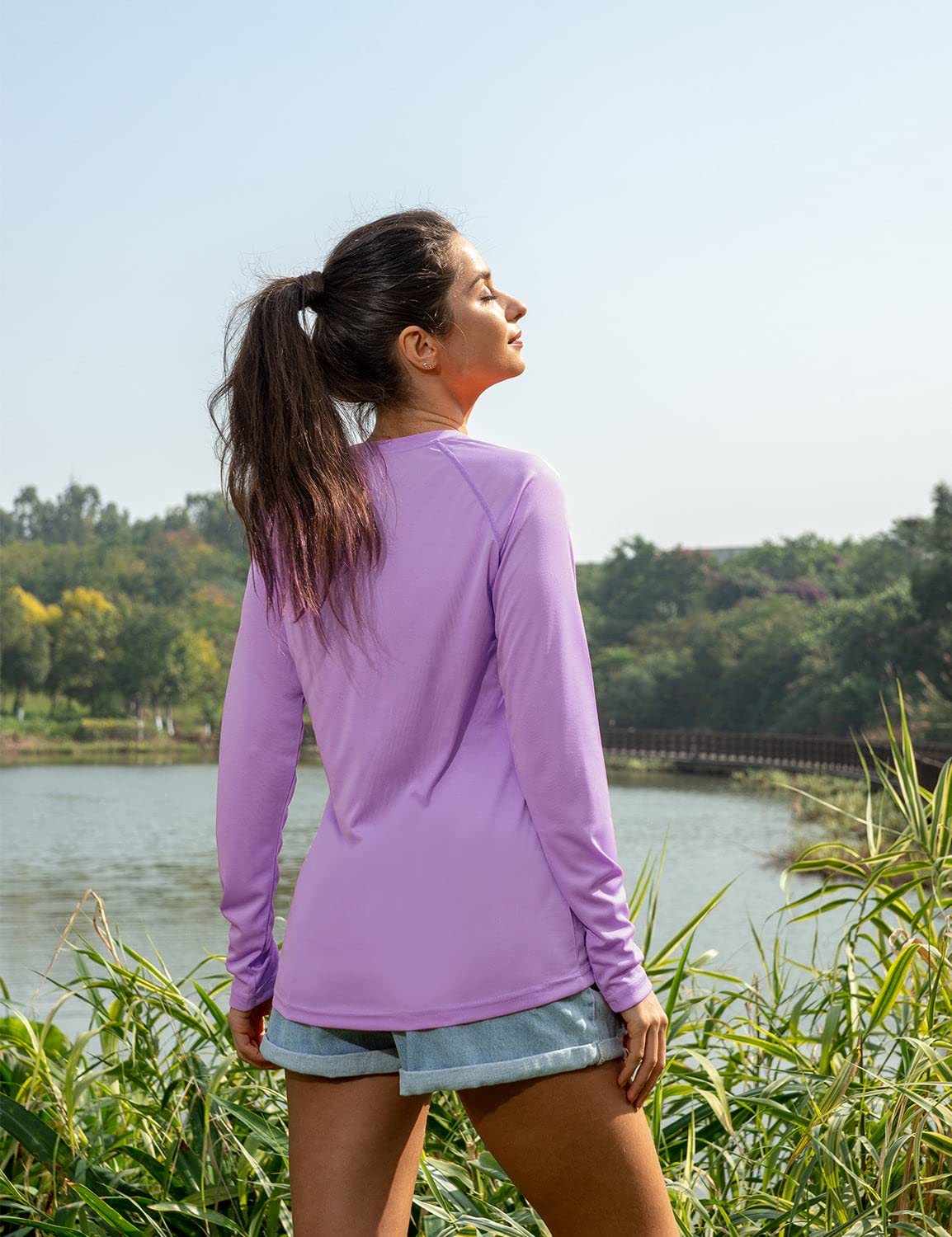 BALEAF Women's Long Sleeve Shirts UPF 50+ Sun Protection SPF Quick Dry Lightweight T-Shirt Outdoor Hiking Runing Fishing Purple Size M