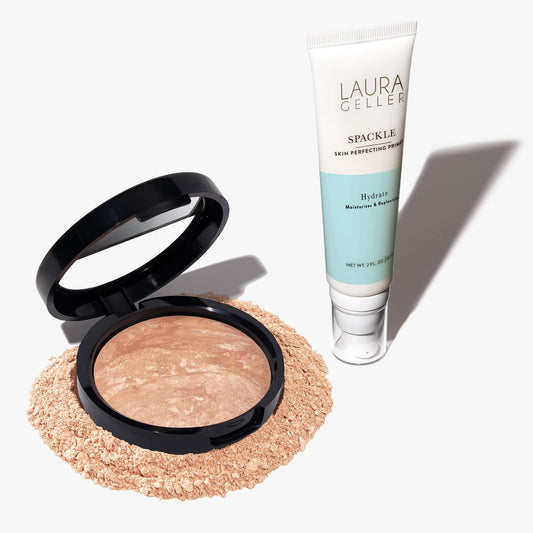 LAURA GELLER NEW YORK Balance-n-Brighten Powder Foundation, Light + Spackle Super-Size Makeup Primer with Hyaluronic Acid, Hydrate