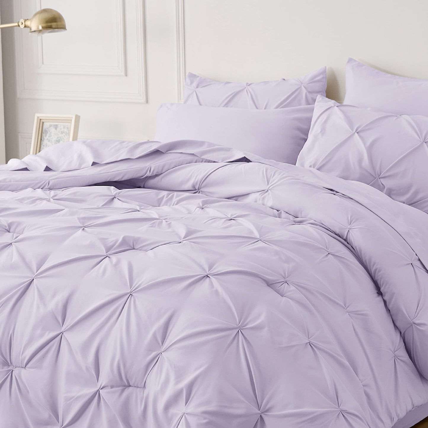 Bedsure Twin Comforter Set with Sheets - 5 Pieces Twin Bedding Sets, Pinch Pleat Light Purple Twin Bed in a Bag with Comforter, Sheets, Pillowcase & Sham