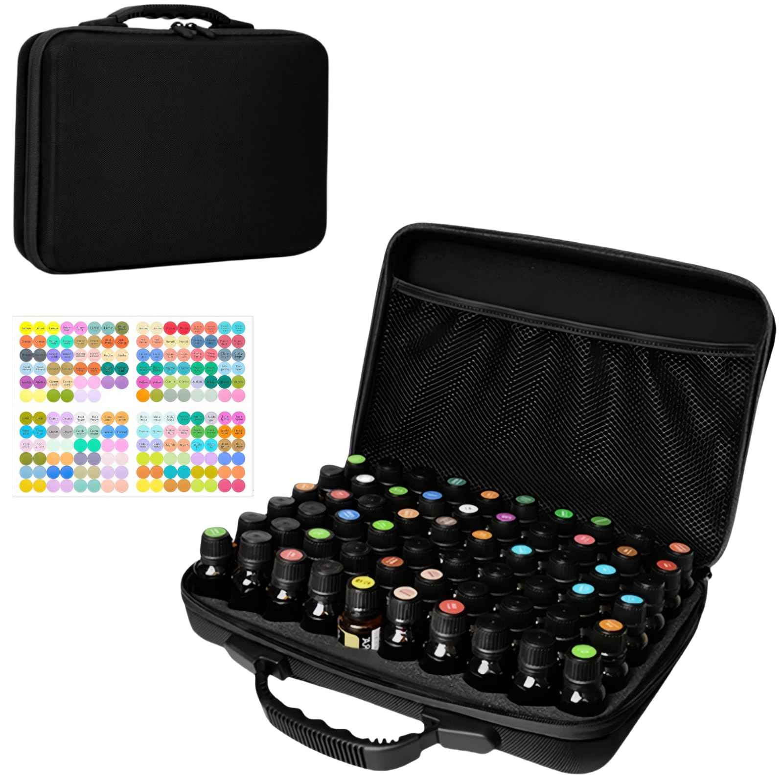 BLIRITEL 60 Bottles EVA Essential Oils Organizer, Hard Shell Essential Oil Storage Carrying Case, Essential Oils Holder Traveling Bag with Foam Insert, Holds 5ml,10ml,15ml Essential Oils (Black)