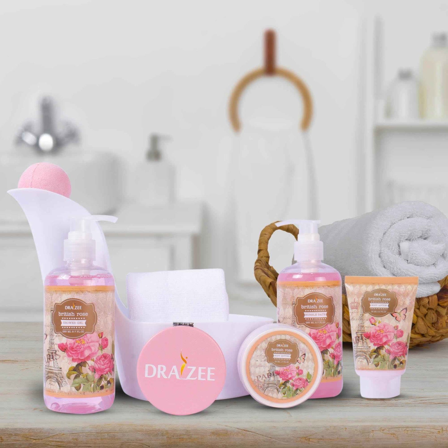 Luxury Spa Gifts for Women – 8 Pc Rose Scented Bath and Body Set with Bubble Bath, Lotion & More – Luxury Self Care Kit for Wife, Mom, Girlfriend, Christmas & Birthday Gifts for Women by Draizee