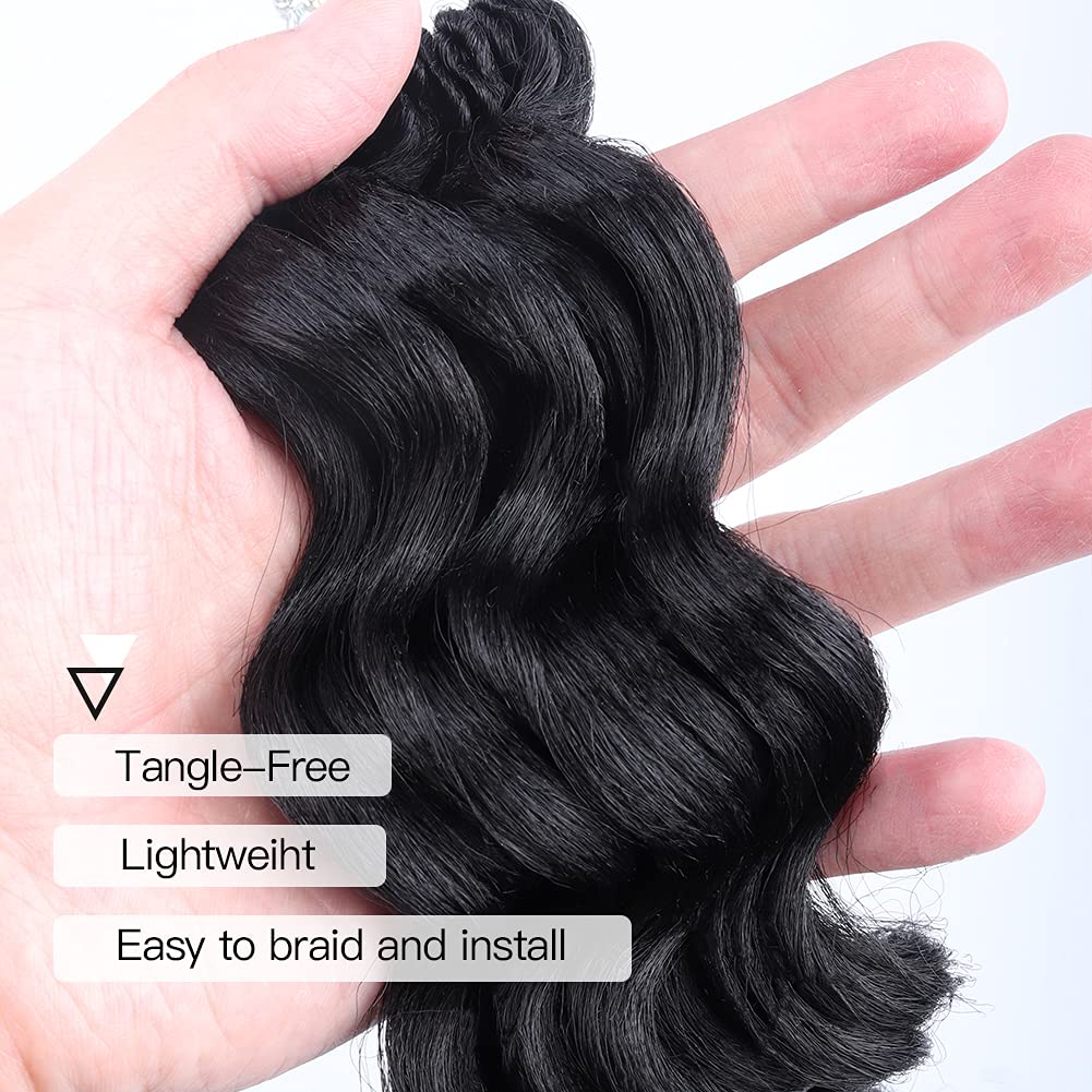 ToyoTree Ocean Wave Crochet Hair - 14 Inch 8 Packs Natural Black Mid-Length Curly Deep Wave Crochet Hair, Synthetic Ocean Wave Braiding Hair Extensions (14 Inch,1B-8P)