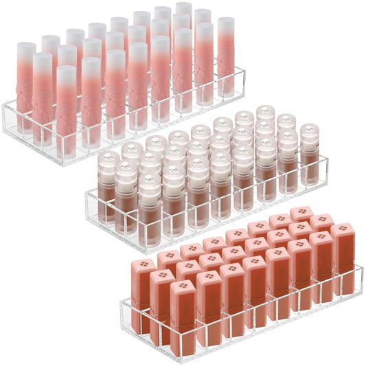 Kigley 3 Pcs Clear Lipstick Organizer Acrylic Lip Gloss Holder Cosmetic Storage Lipstick Display Case for Women Perfume Sample Drawer Brushes Bottles Birthday Gift(24 Grid)