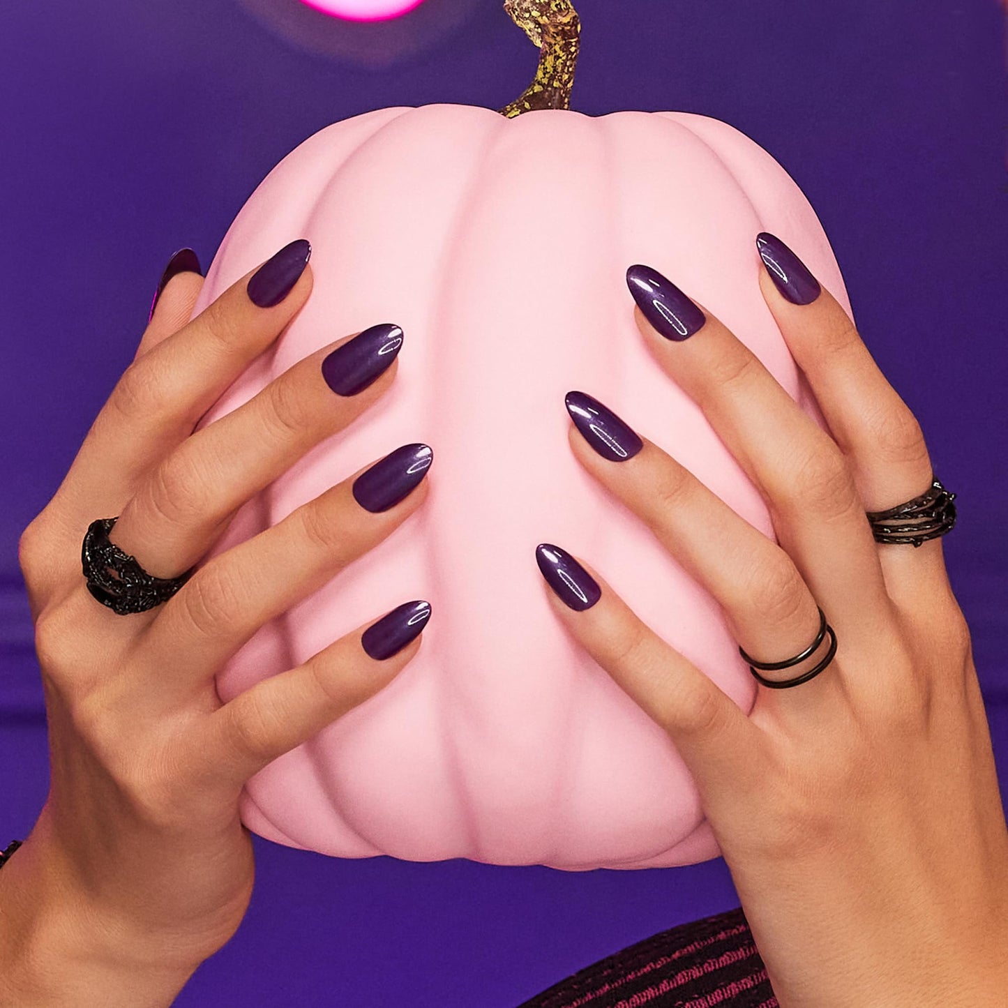 KISS imPRESS Color Press-On Manicure Halloween, Solid Purple, Medium Length, Almond Shape, PureFit Technology, Chip Proof, Smudge Proof, Waterproof, Nail File, Manicure Stick & 30 Fake Nails