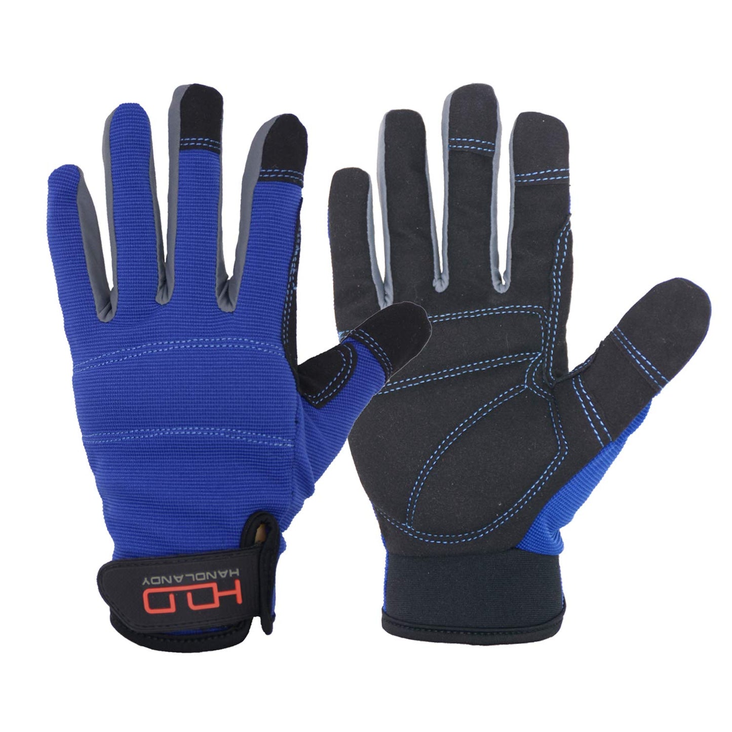 HANDLANDY Mens Work Gloves Touch Screen, Synthetic Leather Utility Gloves, Flexible Breathable Mechanics Gloves- Padded Knuckles & Palm (Medium, Blue)