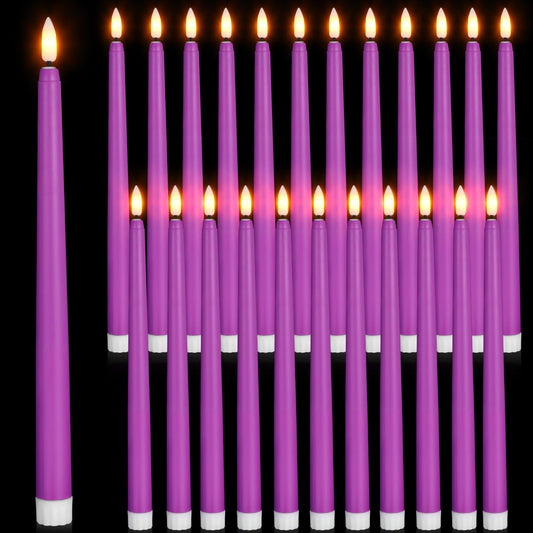 Macarrie 24 Packs Flameless Taper Candles Battery Operated 11 Inch Long Candle Light LED Flameless Candlesticks Fake Candles Flickering Tapered Candles for Wedding, Christmas(Purple)