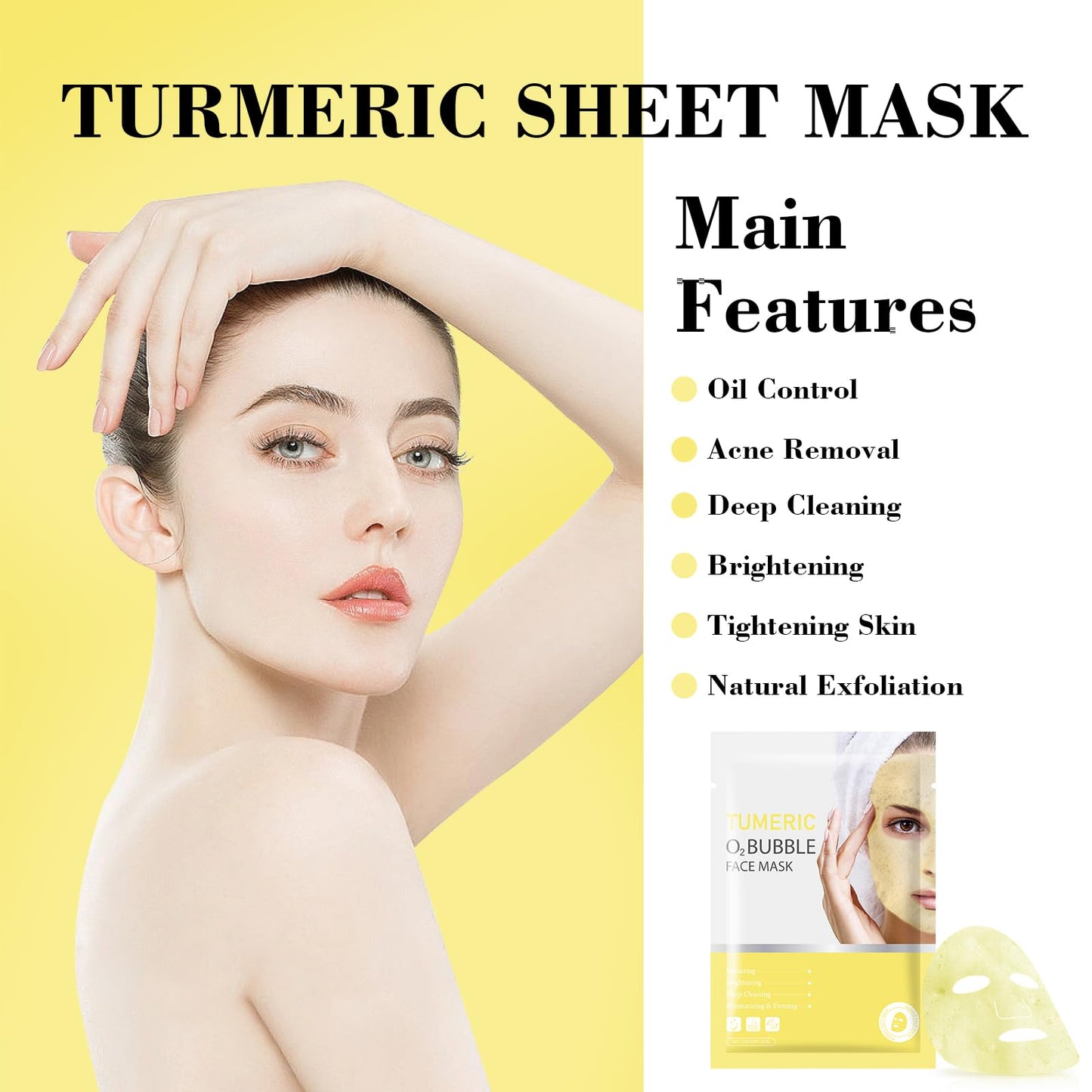 IREV Turmeric O2 Bubble Face Mask Skincare,Deep Cleansing Facial Masks,Anti-Aging, Hydration, Facial Sheet Mask for Women,Bubble Cleansing,Skin Care Moisturizing, Brightening 10 Pack