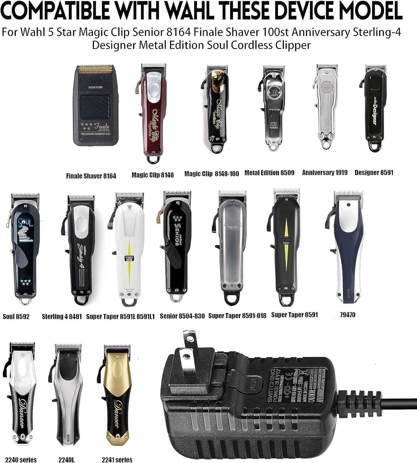 Kaynway for Wahl Cordless Clippers Charger, Professional Replacement 4V Clipper Charger Cord for All Wahl Magic Clip Senior Sterling-4 Designer 5-Star 8164 Finale Shaver (New and Old Versions)