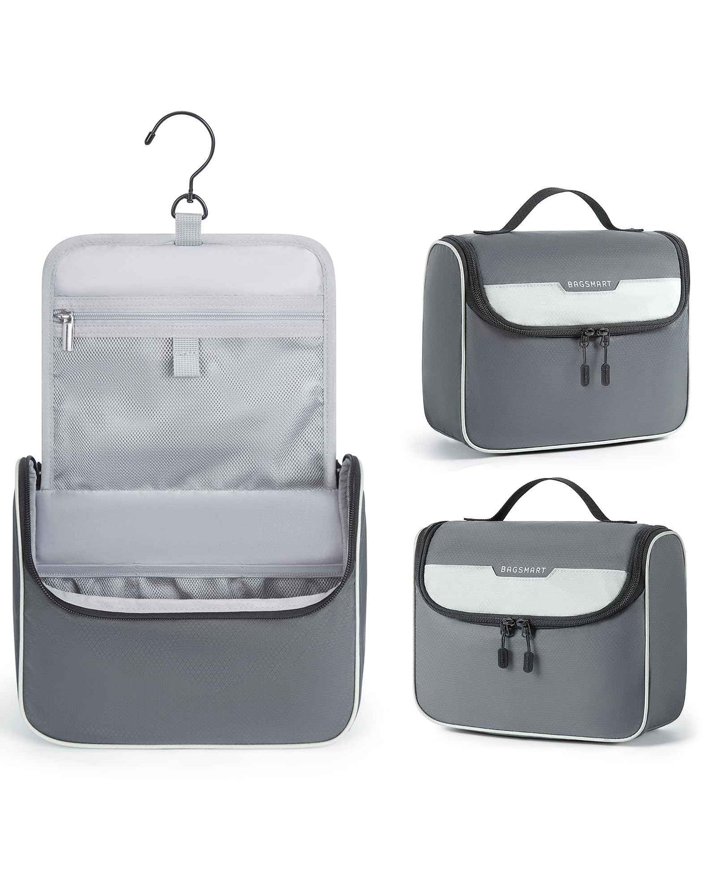 BAGSMART Travel Toiletry Bag for Men, Hanging Toiletry Bag for Mens Traveling, Outdoor Activities, Bathroom Shaving, Travel Essentials Dopp Kit Organizer 360 Swivel Hook Water Resistant, Grey