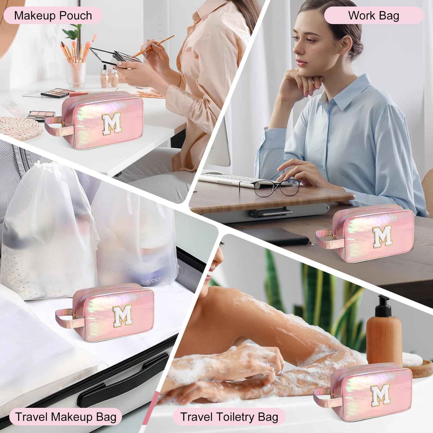 YRUBOHA Personalized Initial Makeup bag for woman,Travel Makeup Bag,Gift for Women,Mom,Monogram Preppy Makeup Bag Cosmetic Bag Set (Letter M)