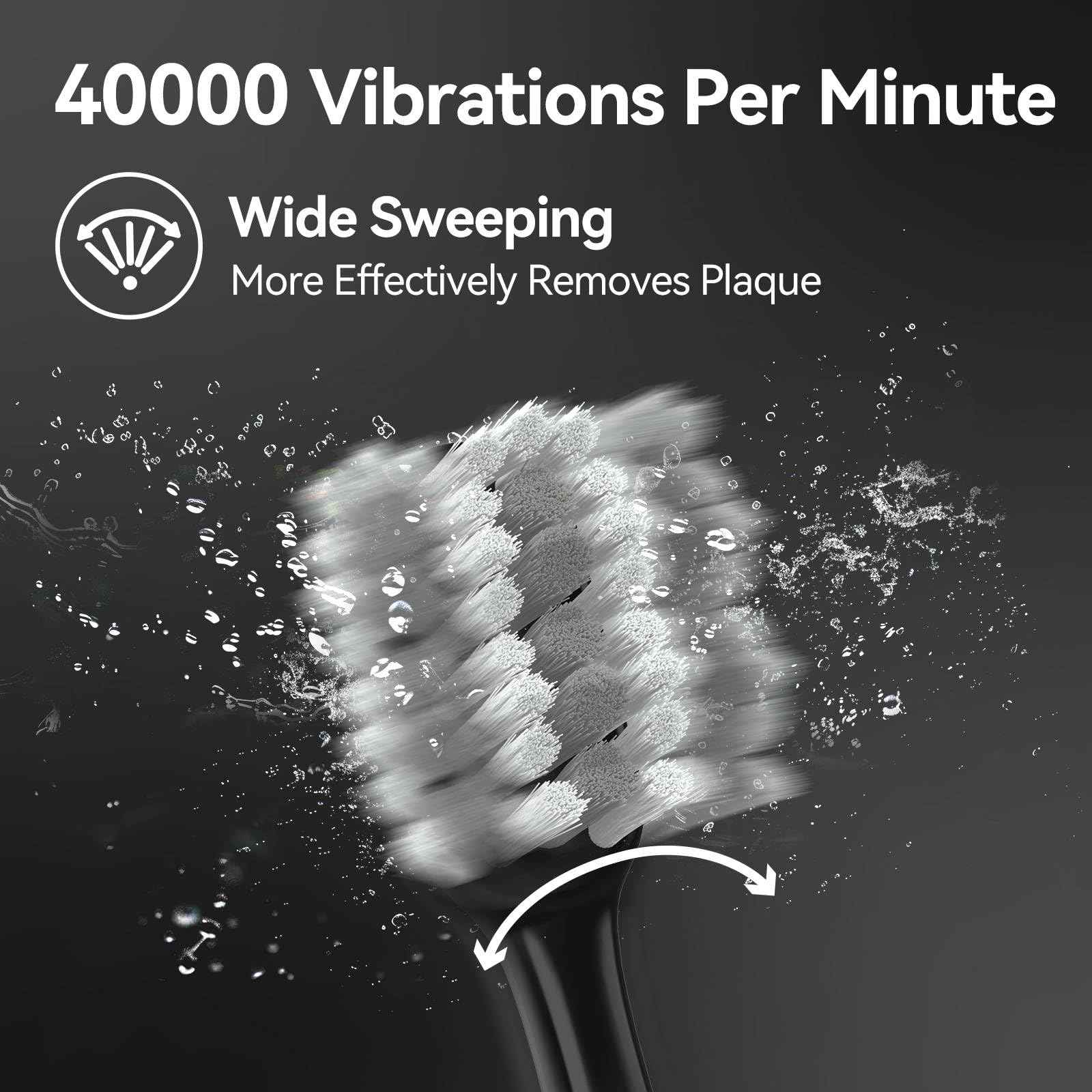 SEAGO Electric Toothbrush for Adults with Pressure Sensor, Sonic Toothbrushes Holder Wall Mounted, 30 Days Battery Life, 5 Cleaning Modes, 8 Replacement Heads, Timer & IPX7 Waterproof (Black, Middle)