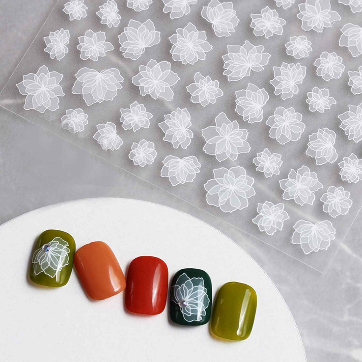 Night Sky Nail Art Sticker Decals 3D White Flowers Moon Star Cloud Pattern Nail Tips Semi Transparent Design Fashion Charm DIY Toenails Nail Tattoos for Women Girls Manicure Nail Decoration (3 sheets)