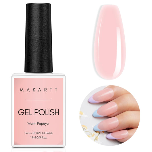 Makartt Gel Nail Polish, Natural Nude Jelly Sheer Pink Gel Polish Spring 15ML Soak Off UV LED Gel Polish Set Manicure DIY Nail Art Designs Home Salon-Warm Papaya