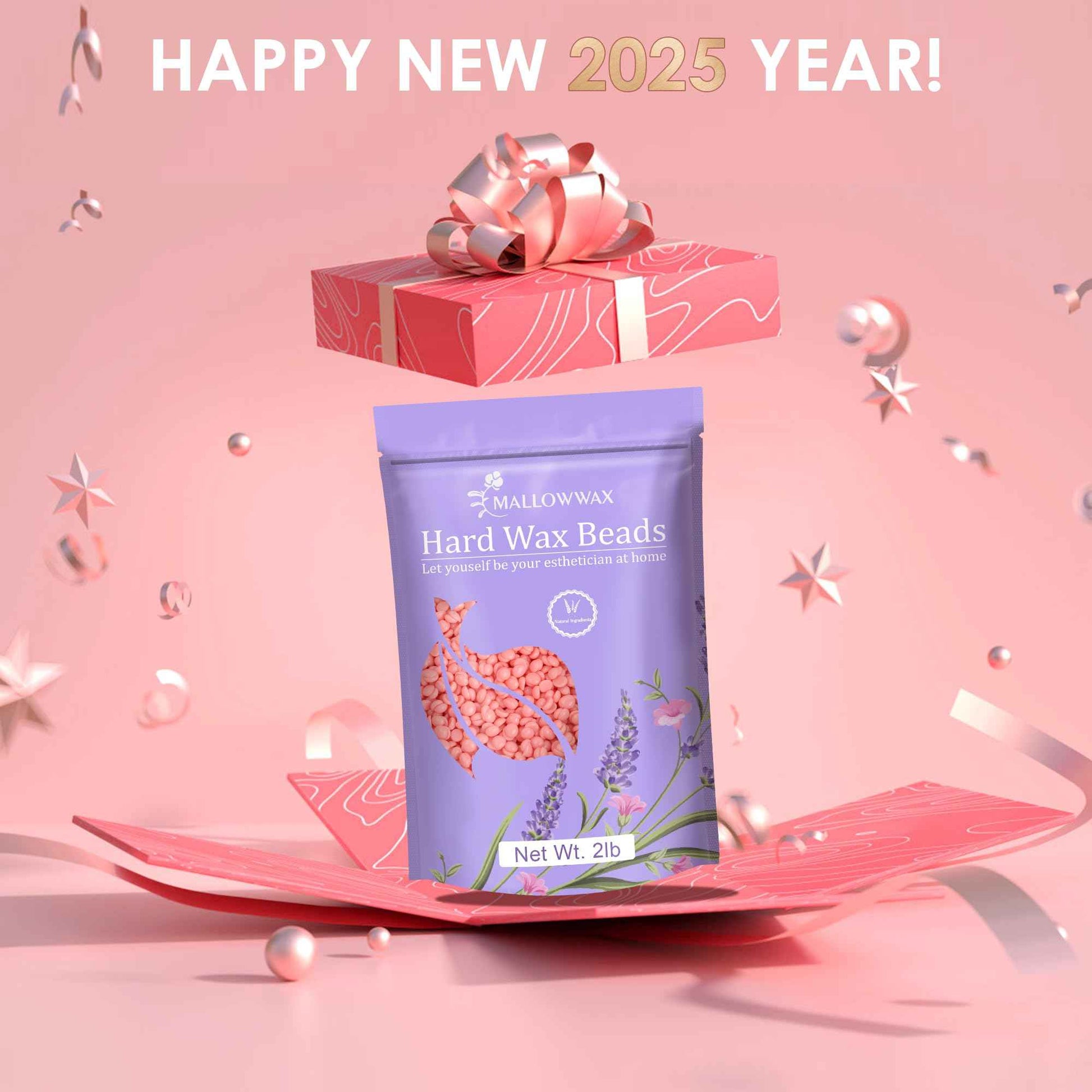 Mallowwax Hard Wax Beads for Hair Removal, 2LB – Premium Hair Removal Wax Refill for Sensitive Skin with Rose Formula, Ideal for Facial and Brazilian Areas