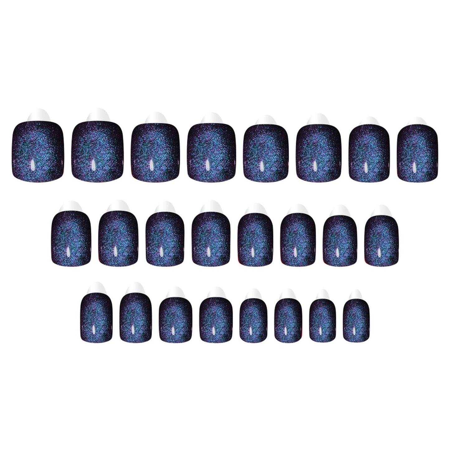 Blue Acrylic Press on Nails Short Color Changing Fake Nails Cat Eye Glitter Nails Press ons Square UV Finish Glue on Nails Gel Glossy Handmade Stick on Nails Reusable False Nails for Women 24 Pcs